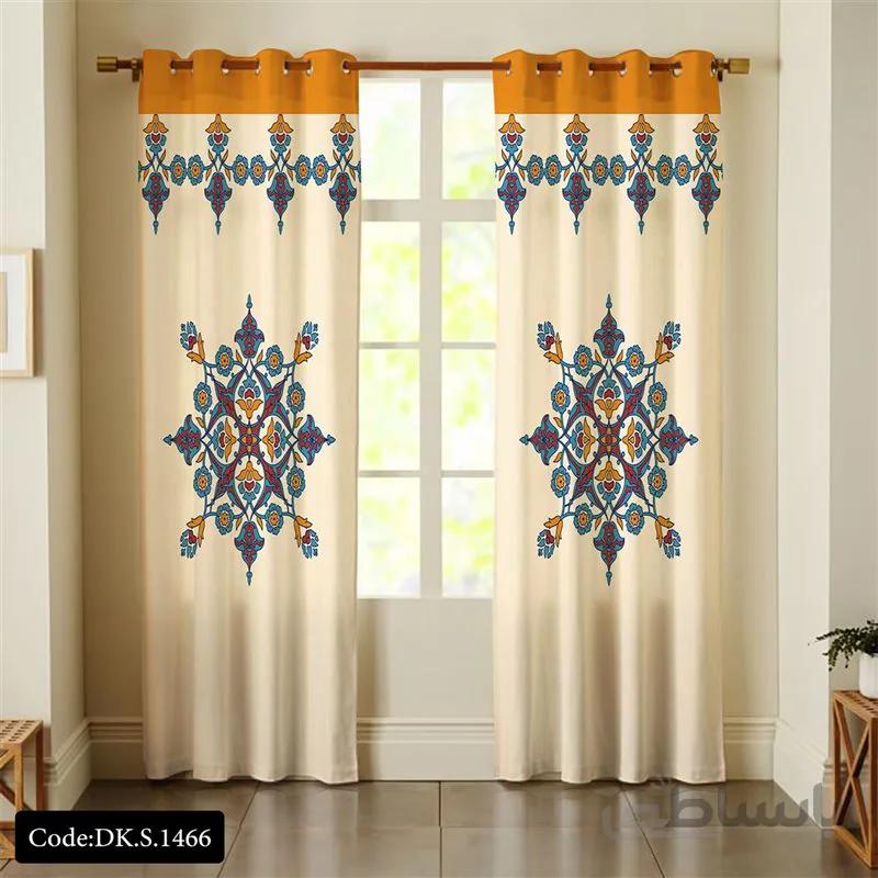 پرده پانچی (هازان و مخمل)کد DK.S.1466 طرح ایرانی و سنتی اسلیمی لوزی های گلدار
