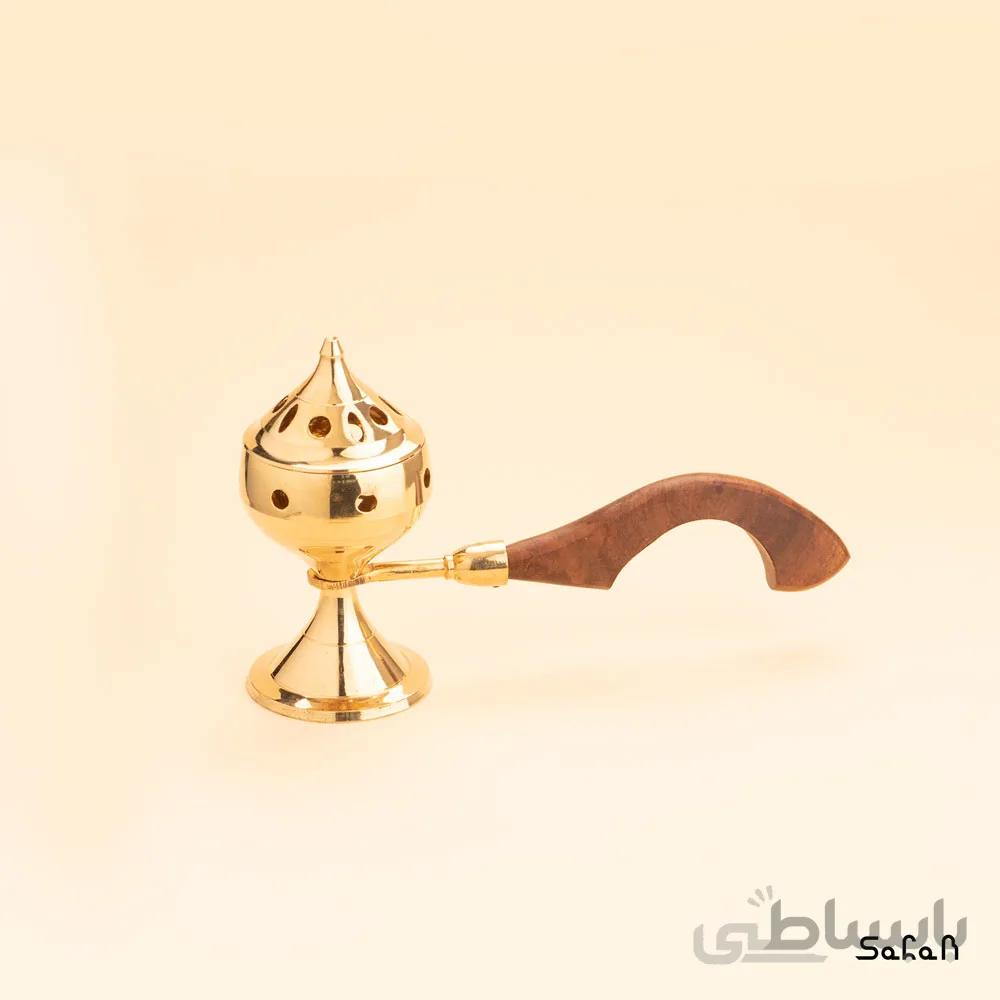 اسپند دود کن برنجی طلایی دسته چوبی مدل کرو سایز 1