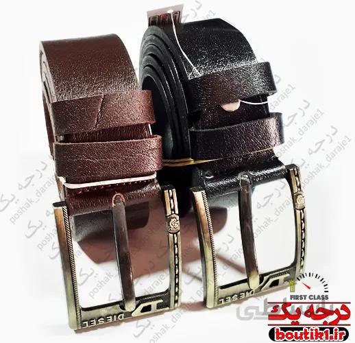 کمربند پهن چرم طبیعی سگکی