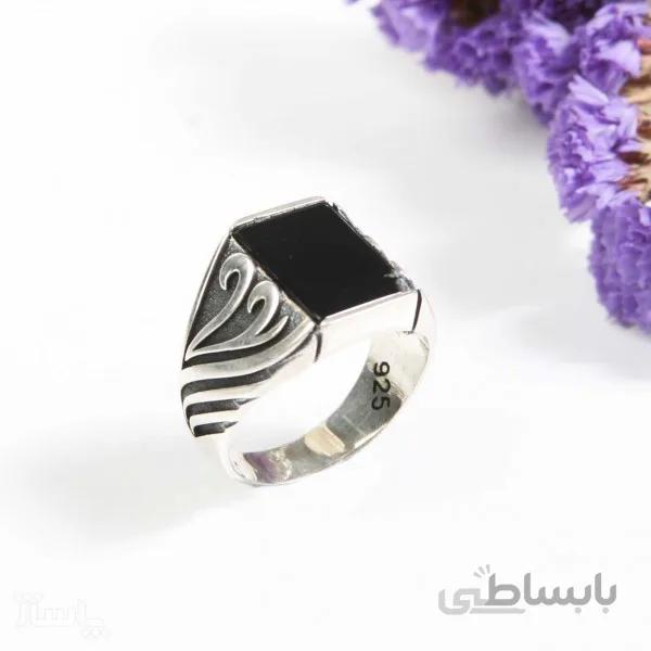 انگشتر نقره مردانه نگین دار با سنگ اونیکس طرح لاله کد 556633