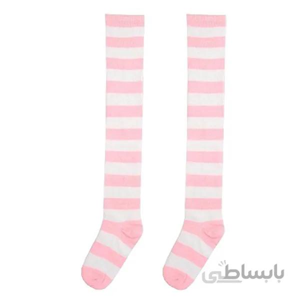 جوراب بلند فانتزی دخترانه و زنانه راه راه صورتی کد PH96