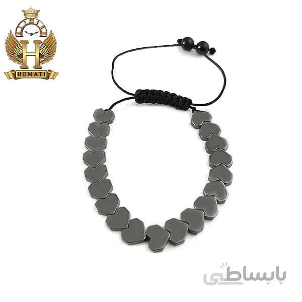 دستبند بافت با سنگ حدید DDD1211 طوسی