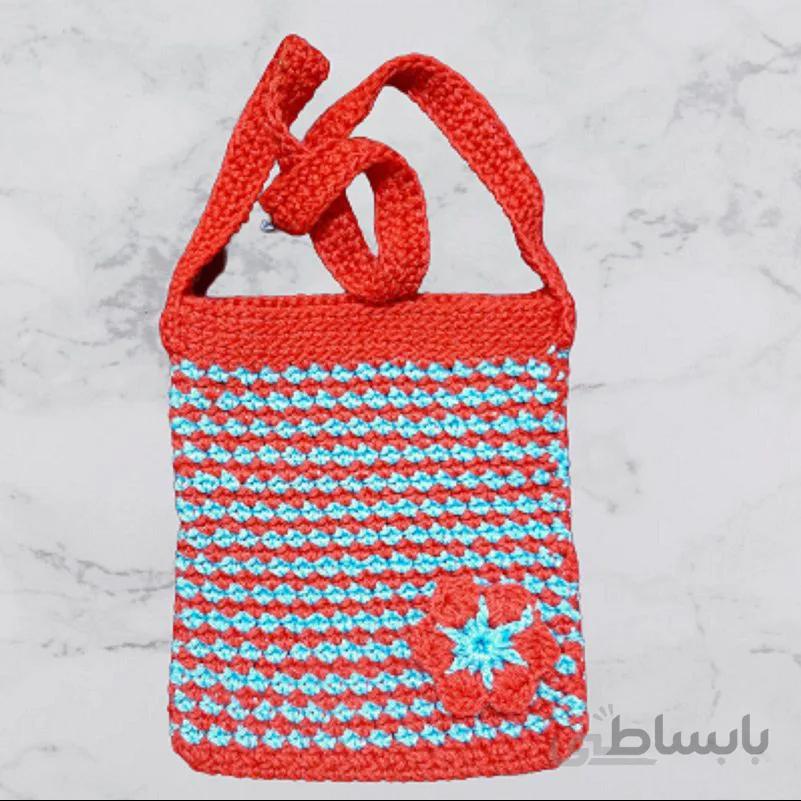 کیف مکرومه قرمز آبی