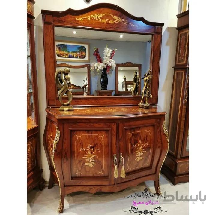 آینه کنسول معرق چوبی مدل خمره ای میلان دو درب کد ۱۰۲۵۱۴
