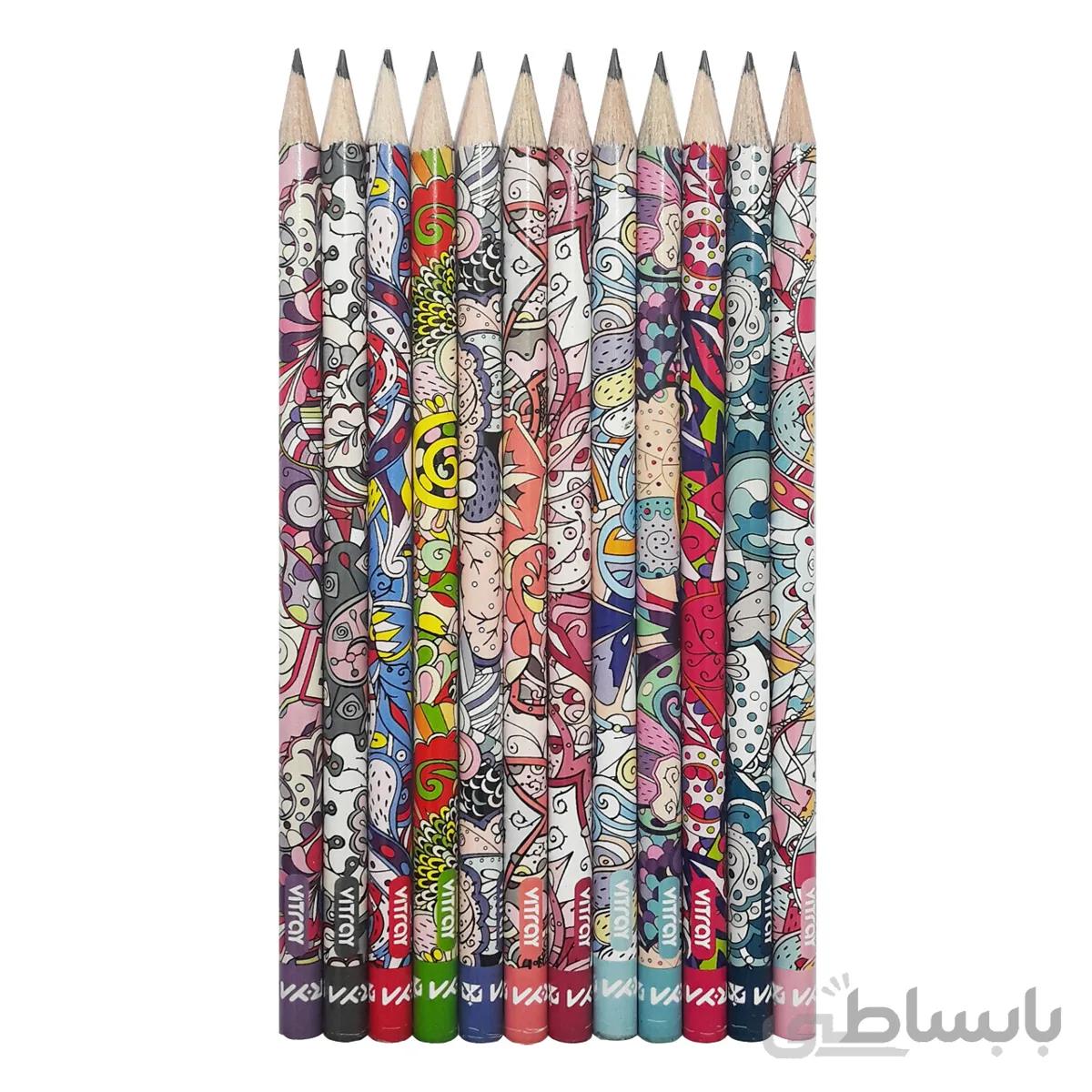 مداد مشکی آریا مدل VITRAY کد A6 بسته 12 عددی
