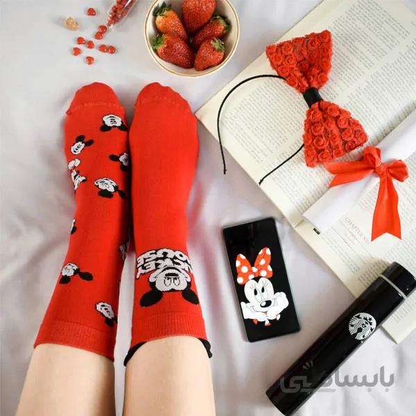 جوراب ساقدار زنانه با طرح میکی موس لنگه به لنگه کد PH625