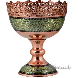 آجیل خوری مسی خاتم کاری اثر آقاجانی ارتفاع 21سانتی متر کد C-486