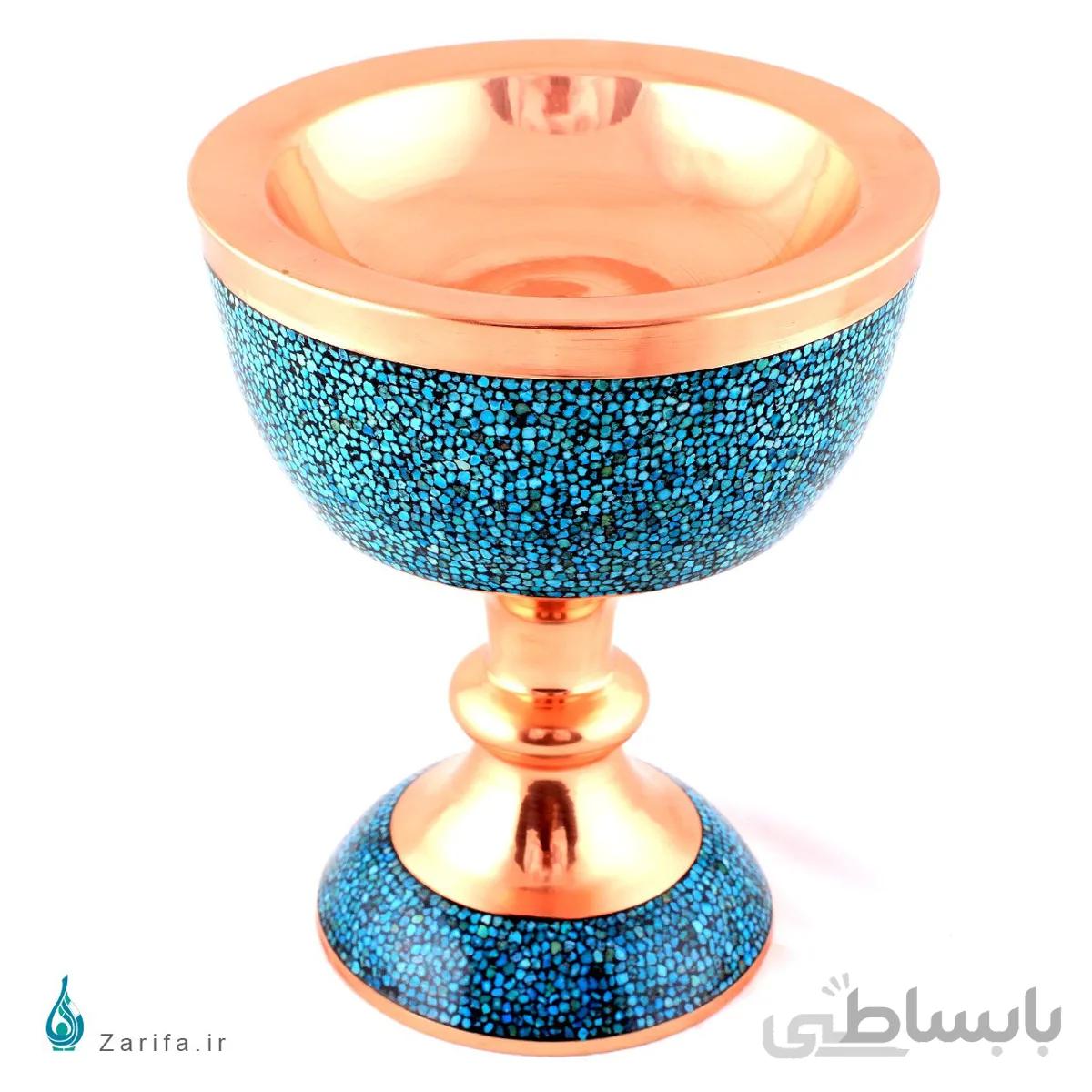 سنگاب فیروزه کوب مسی سایز ۶ ، ارتفاع ۲۸ سانتی متر