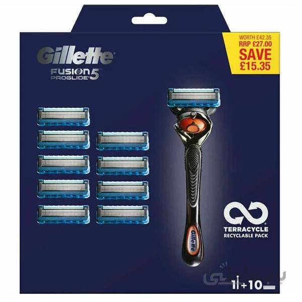 پک اصلاح ژیلت پروگلاید مدل Gillette Fusion ProGlide | یک دسته + 10 سری ژیلت ا Gillette Fusion ProGlide Big Pack Handle +9 Razor Blades