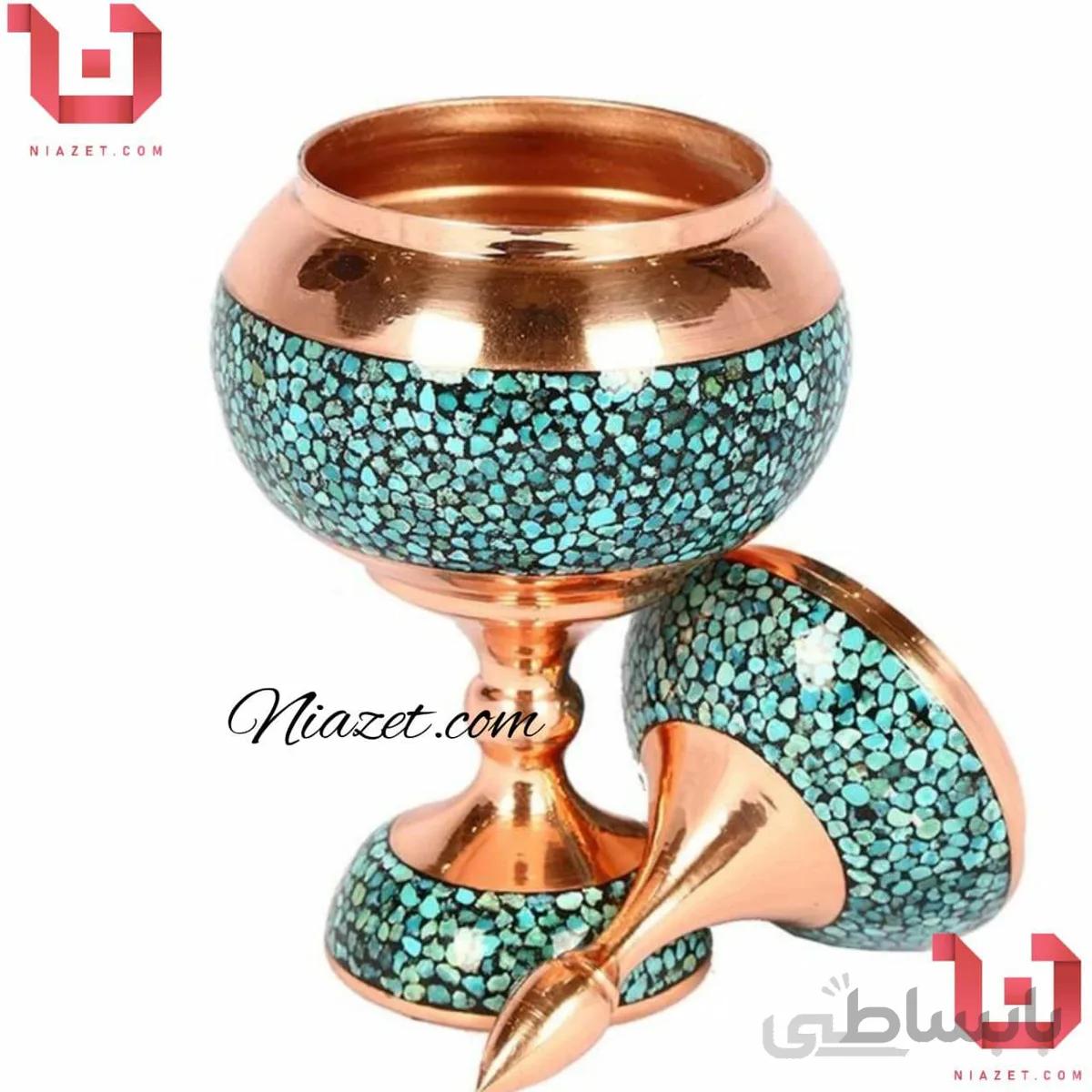 شکلات خوری مسی فیروزه کوب پایه دار