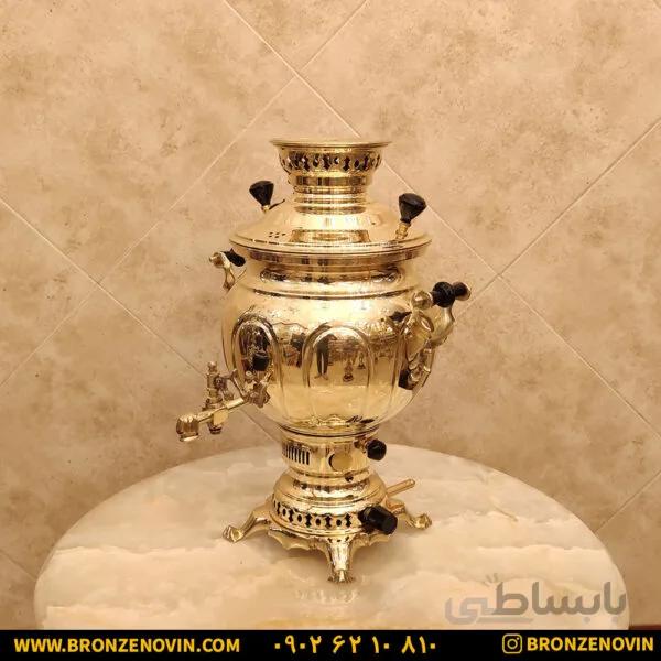 سماور گازی برنجی ۸ لیتری ساده زرد