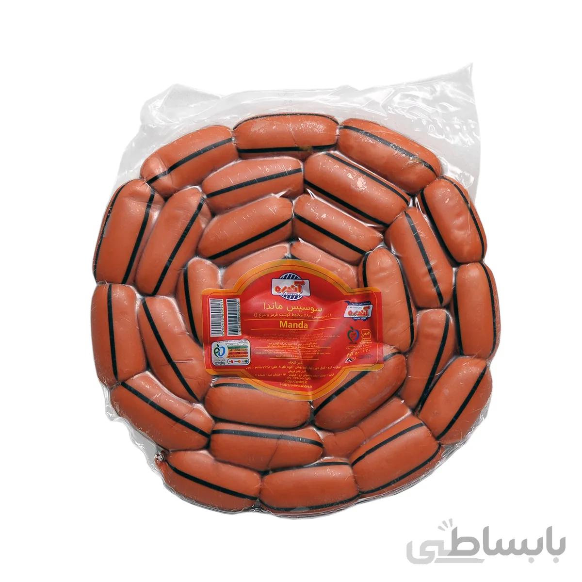 سوسیس ماندا 80% گوشت و مرغ 500 گرمی آندره بسته 12 عددی ا MANDA