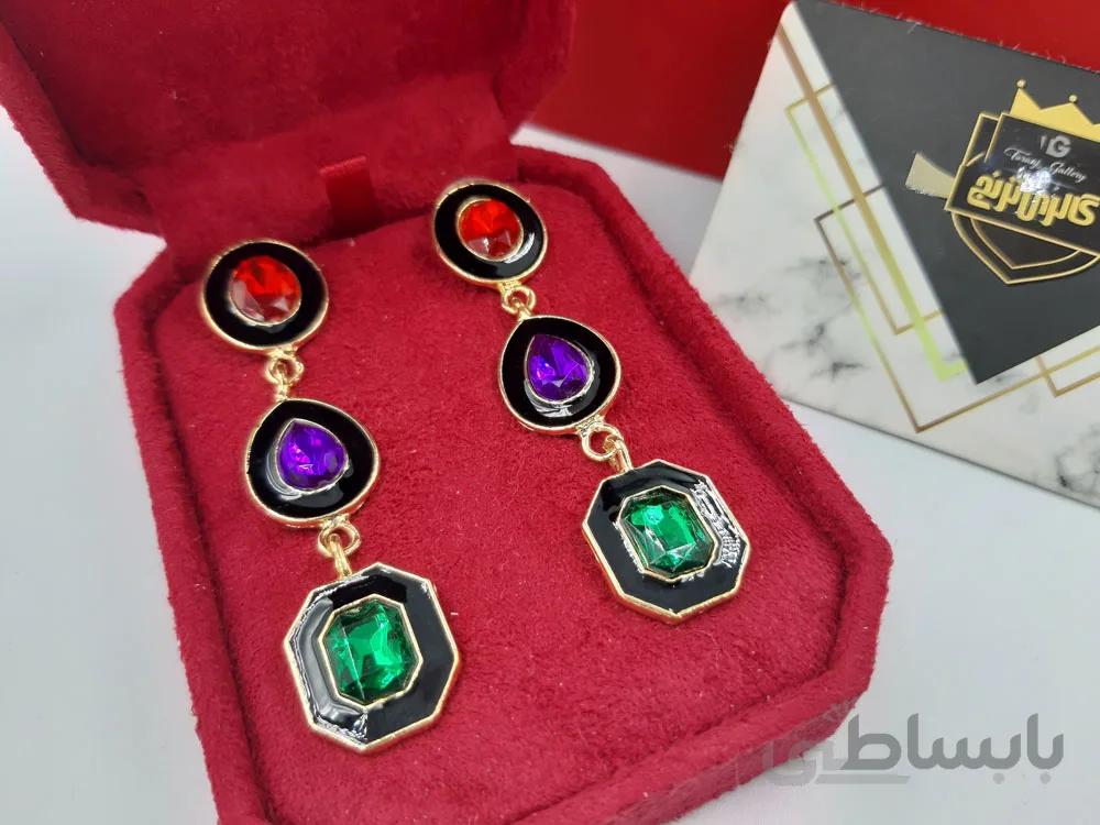 گوشواره نگین رنگی طرح فوق العاده