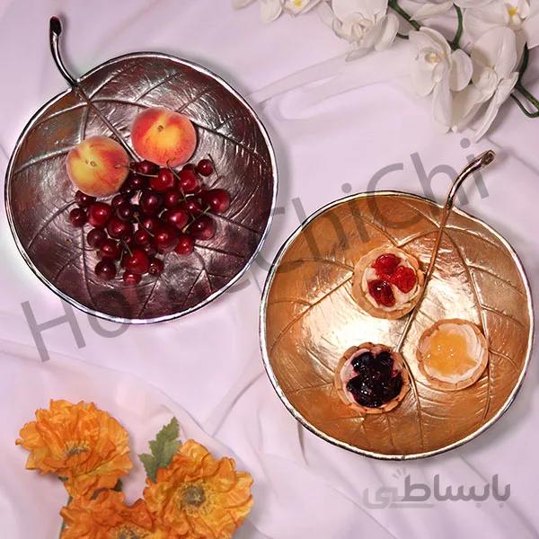 میوه خوری طرح برگ سیب آلومینیومی طلایی بزرگ