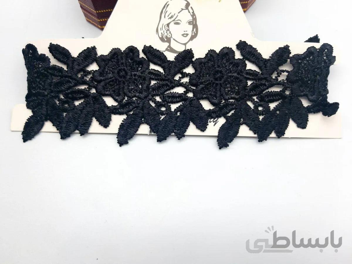 گردنبند چوکر پارچه ای طرح گل مشکی مناسب مراسم