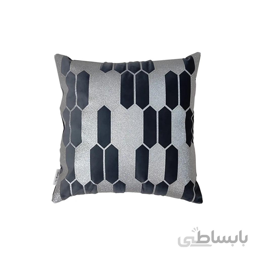 کوسن ترکیبی چرم و مخمل مدل کندو رنگ طوسی