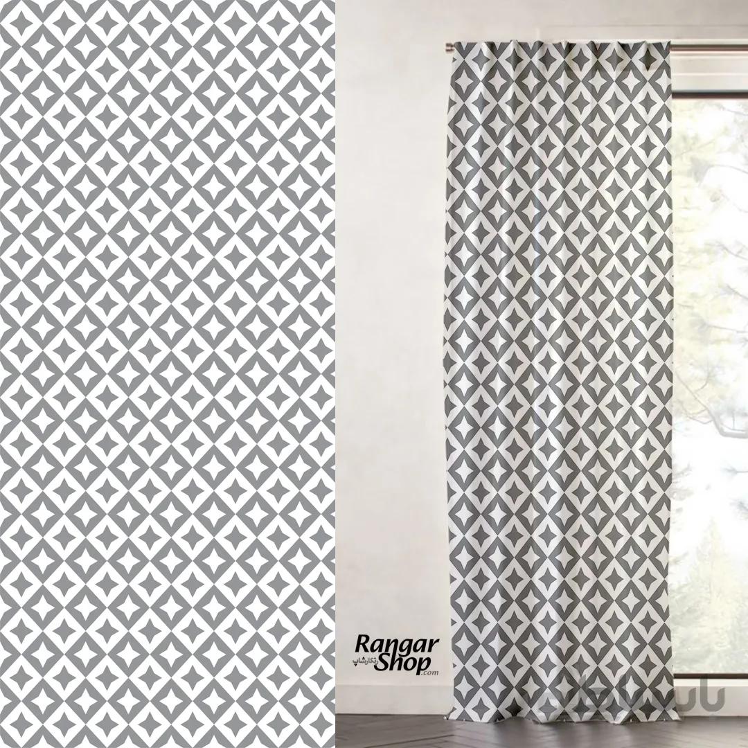 پرده با طرح هندسی طوسی سفید