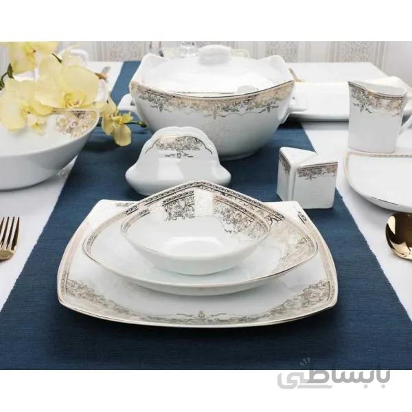 سرویس غذاخوری 6 نفره 30 پارچه چینی پردیس کاشان قالب پاریس طرح سلنا کرم کد 143H