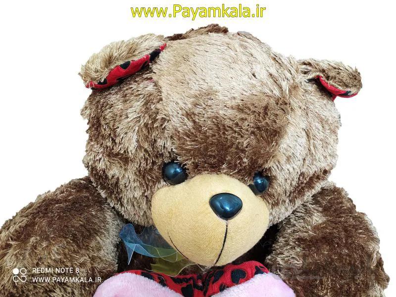 عروسک پولیشی خرس ایستاده قلبی سایز بزرگ رنگ قهوه ای