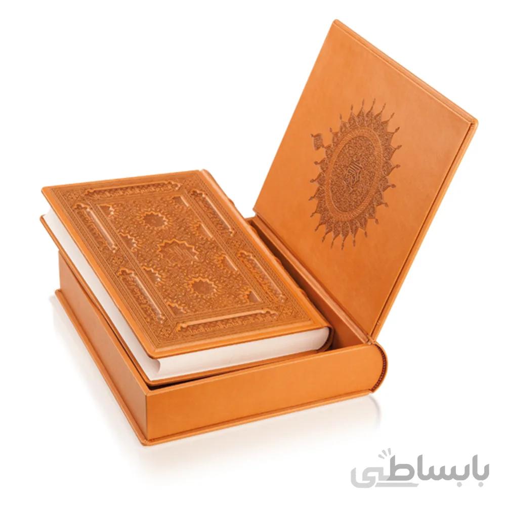قران ریحان رحلی چرم مصنوعی نقش برجسته با جعبه صندوقی
