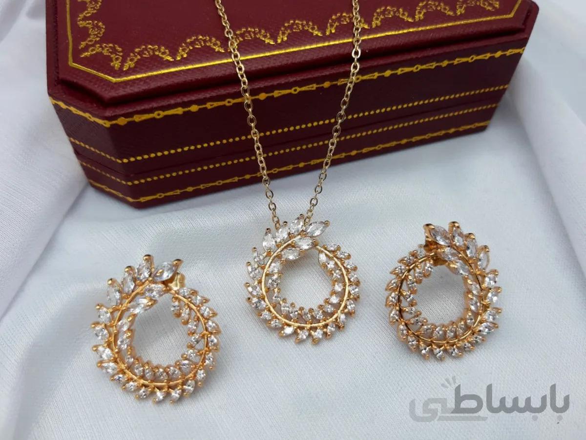 نیم ست طرح جواهر در دو رنگ سیلور و طلایی