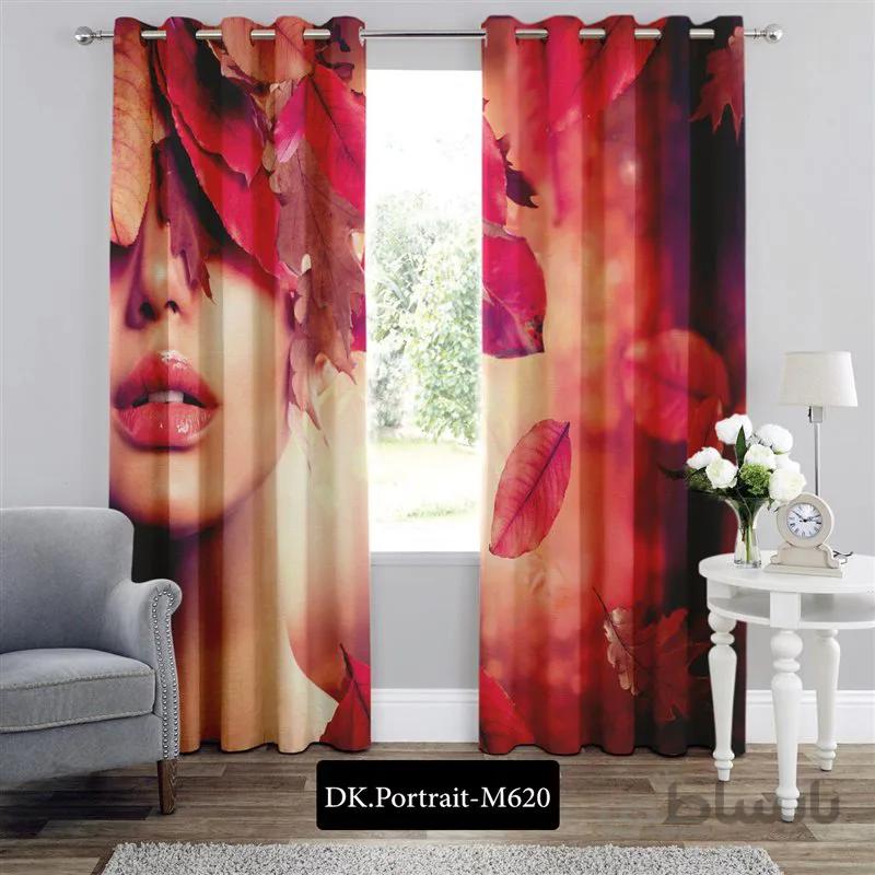 پرده پانچی (هازان و مخمل) کد DK.Portrait.M620 طرح چهره دختر و پاییز