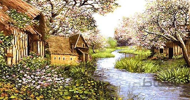 مصالح آماده بافت تابلو فرش رودخانه و کلبه کد 579