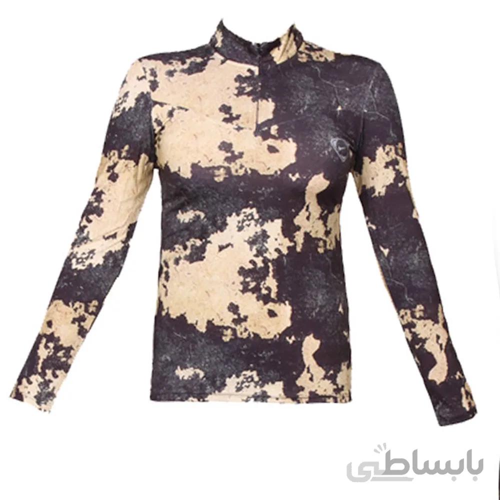 تیشرت زنانه نیم زیپ آستین بلند طرح دار