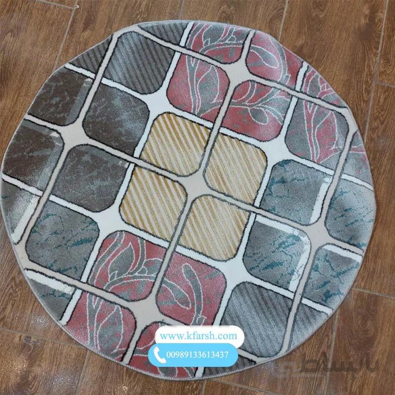 فرش گرد کاشان فانتزی (صورتی طوسی)