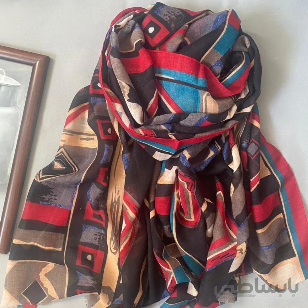 شال نخی تابستانه طرحدار مشکی 104003 ا 104003