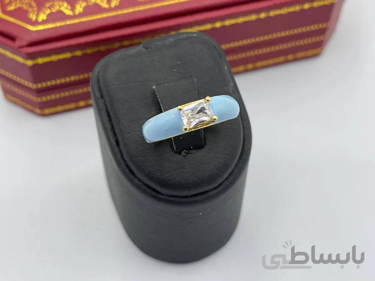 انگشتر تک نگین آبی رنگی