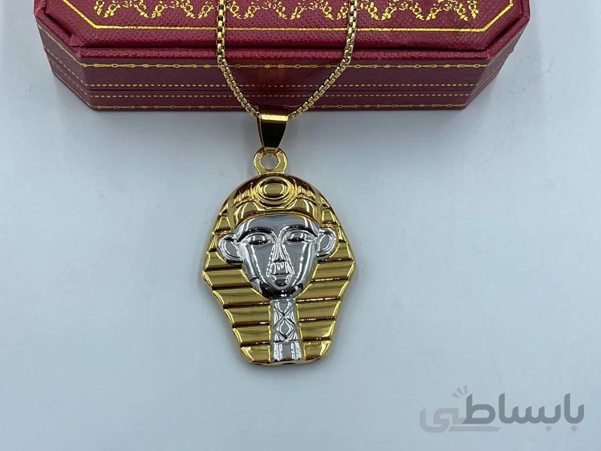 گردنبند طرح فرعون نقره ای طلایی