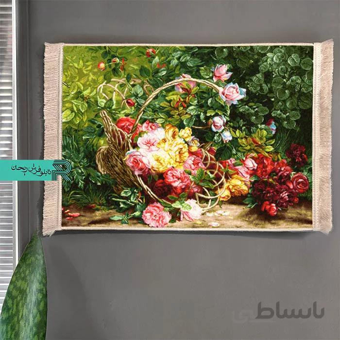 تابلوفرش ماشینی سبد گل رز رنگارنگ کد 43