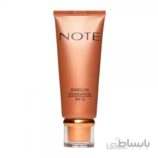 کرم پودر نوت برنزه کننده مدل Sunglow حاوی ویتامین E و SPF15 ا Note Foundation Bronzing Sunglow Vitamin E SPF15
