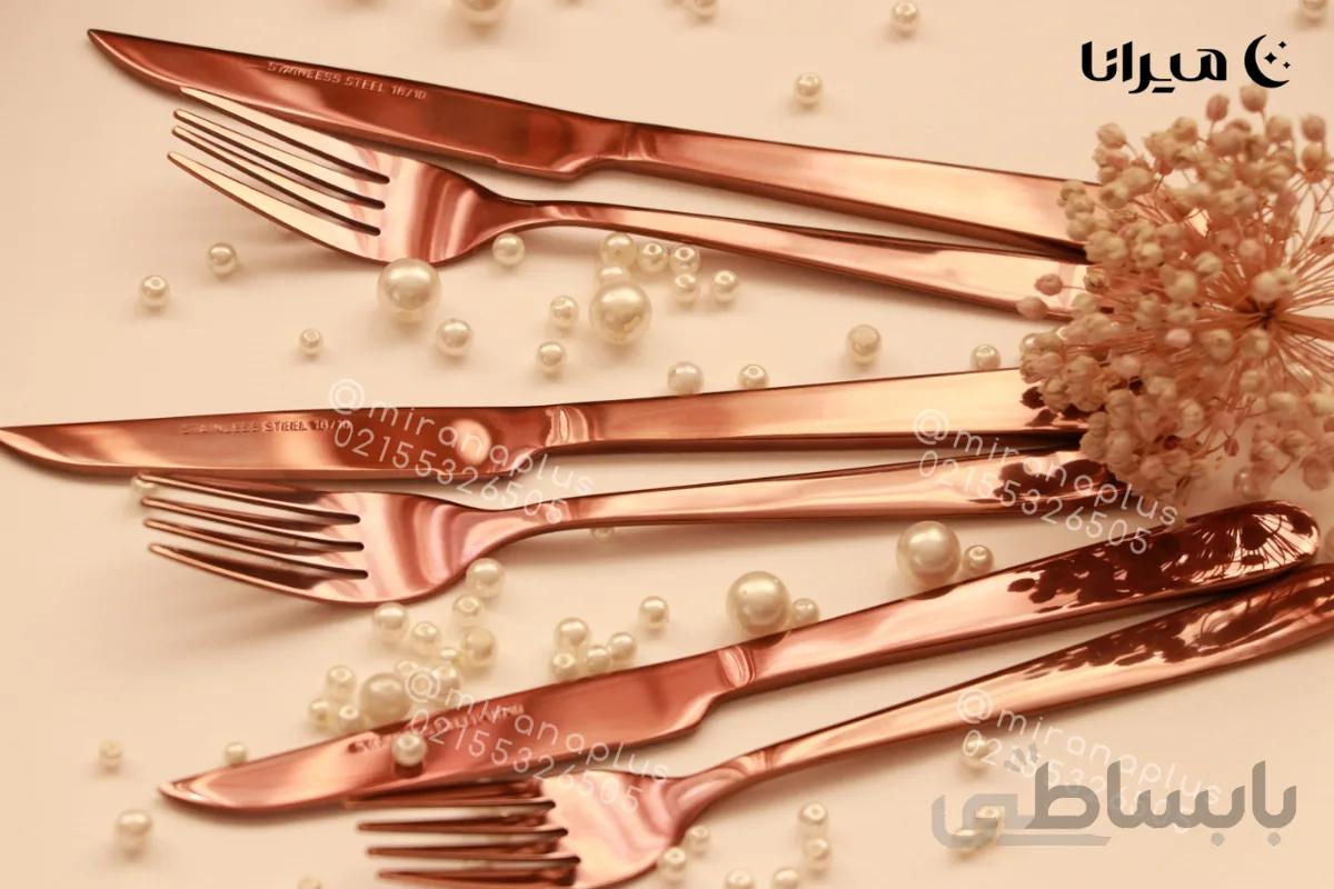 کارد و چنگال تک رزگلد براق برند استنل استیل