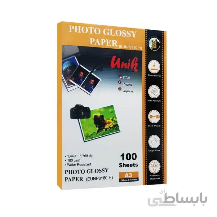 کاغذ فتو گلاسه براق 180 گرم RC یونیک سایز A3