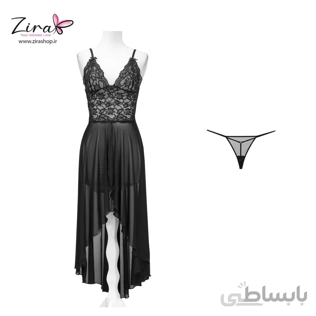 لباس خواب حریر بلند دو تکه با شورت لامبادا شهره 414