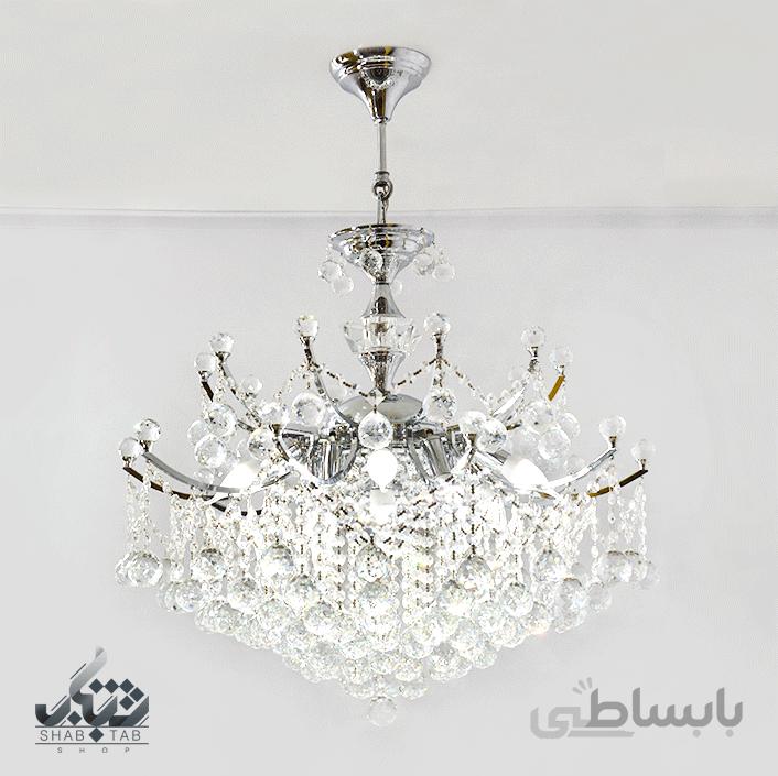 لوستر آویز کریستالی پانزده شعله کروم کد 8610