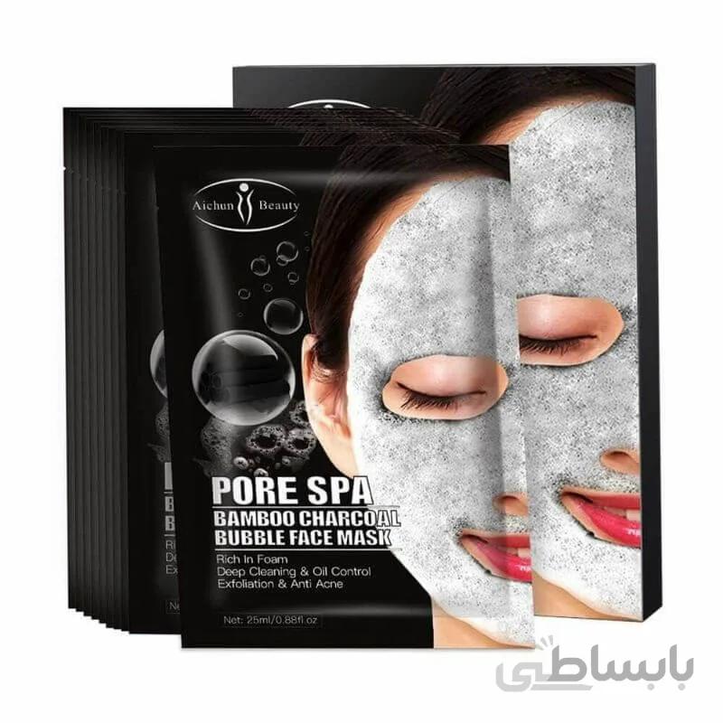 ماسک ورقه ای صورت حبابی زغال فعال آیچون بیوتی