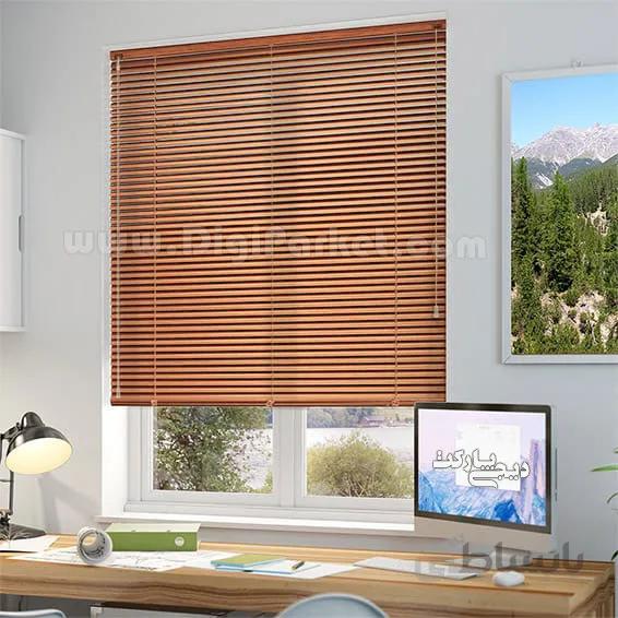 پرده کرکره فلزی طرح چوب قهوه ای روشن ۱۶ میلیمتری P85