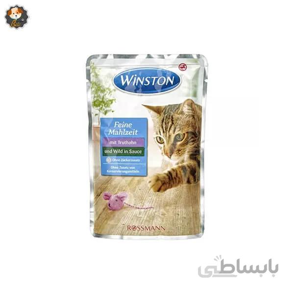 پوچ گربه وینستون طعم بوقلمون و گوشت شکار در سس وزن 100 گرم