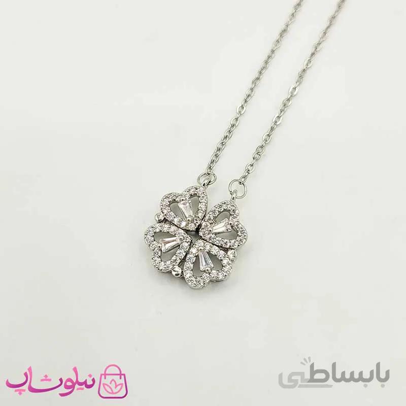 گردنبند دخترانه دوکاره طرح گل و قلب