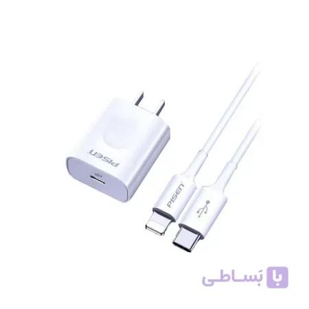 شارژر دیواری PISEN مدل PD18 به همراه کابل lightening type-c