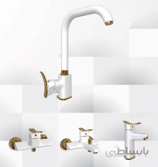 ست شیرآلات سفید طلایی مدل آدرینا برند شیر زرین