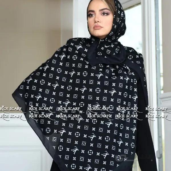 روسری نخی مجلسی زیبا مشکی طرحدار
