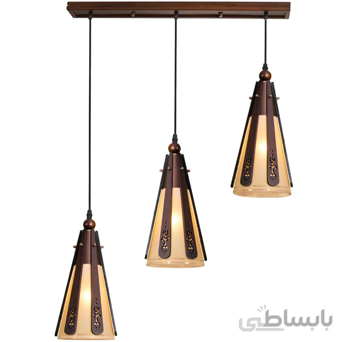 چراغ آويز دارکار مدل کلاب 3 شعله خطي کد 197