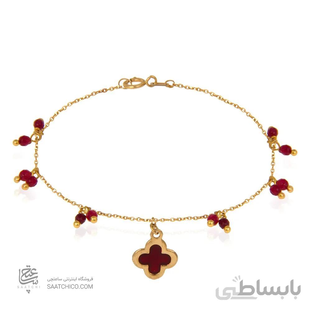 دستبند طلا زنانه با آویز گل چهار پر ونکلیف و سنگ کد XB922