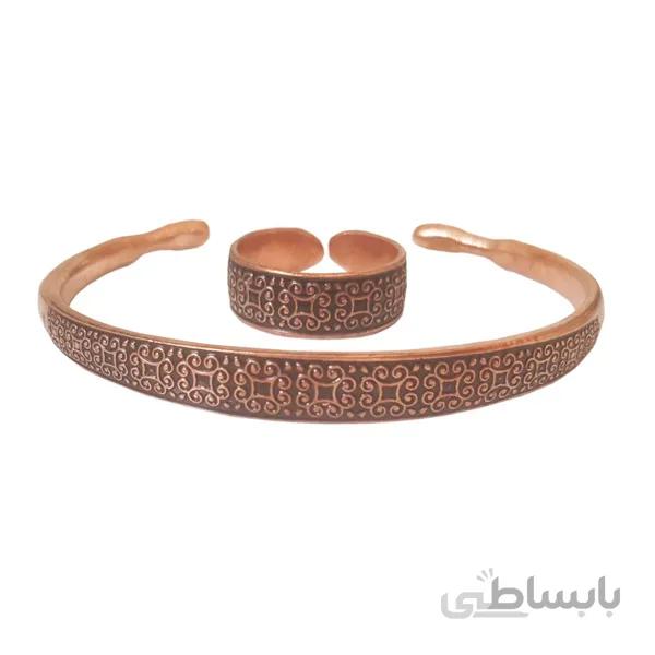 ست دستبند انگشتر مسی زنانه طرح گل مربع کد JW82.2