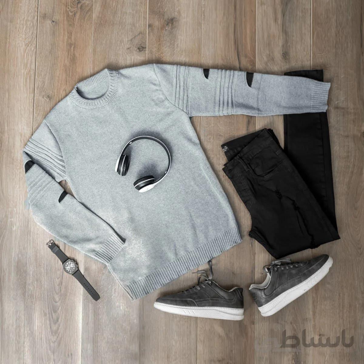 پلیور زاپ دار مردانه طوسی مدل solan