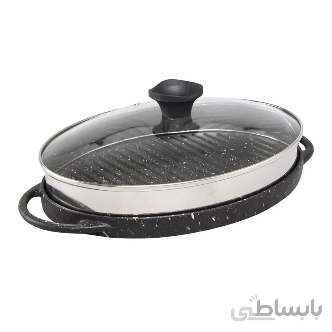 تابه گریل بیضی 35 سانت 3 پارچه پرانی 8010